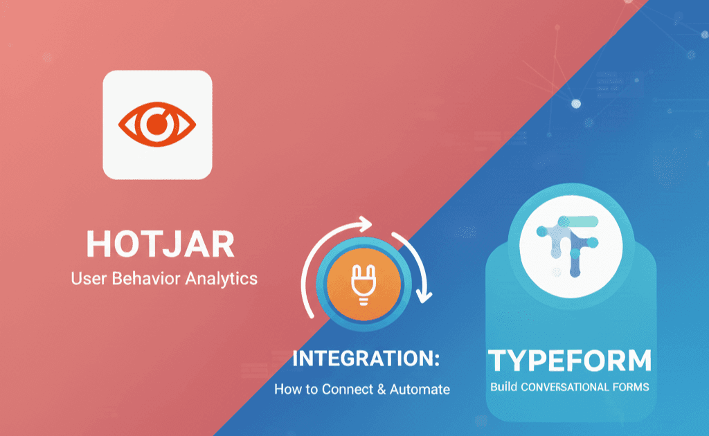 Illustration showing Hotjar and Typeform connected through an integration workflow, representing Hotjar Typeform integration for automated user feedback collection.