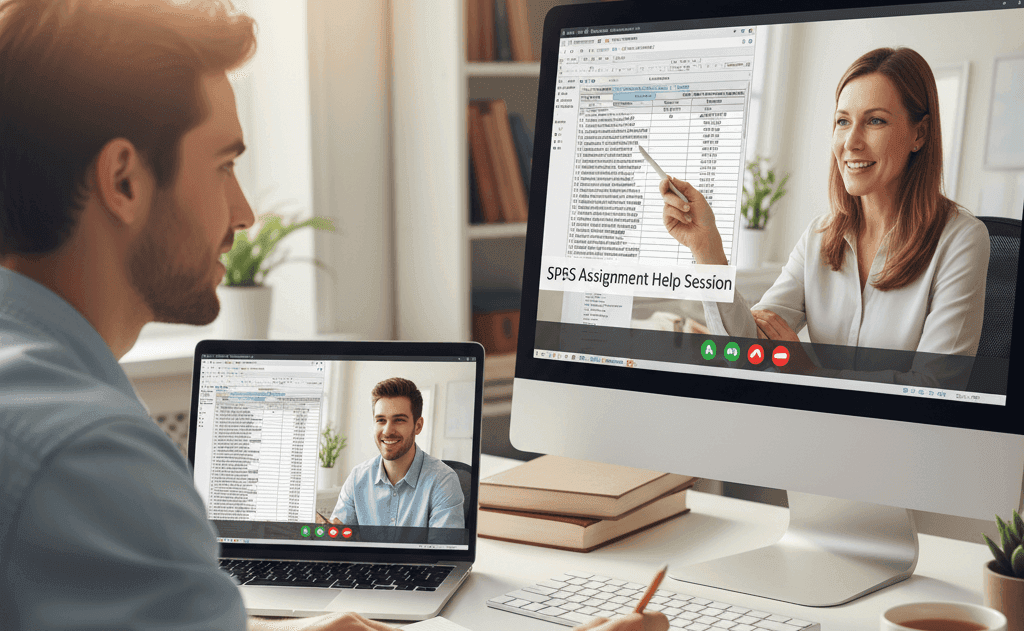 Help with SPSS Assignment: Get Expert Guidance and Fast Results A student receiving live online instruction for "Help with SPSS Assignment" from an expert, symbolizing guidance and support.