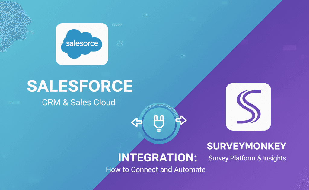 Salesforce SurveyMonkey Integration Setup Guide Salesforce SurveyMonkey integration illustration showing automated CRM and survey data syncing