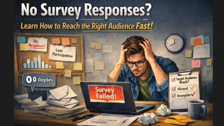 survey distribution methods illustration showing student struggling with no responses and low participation rates