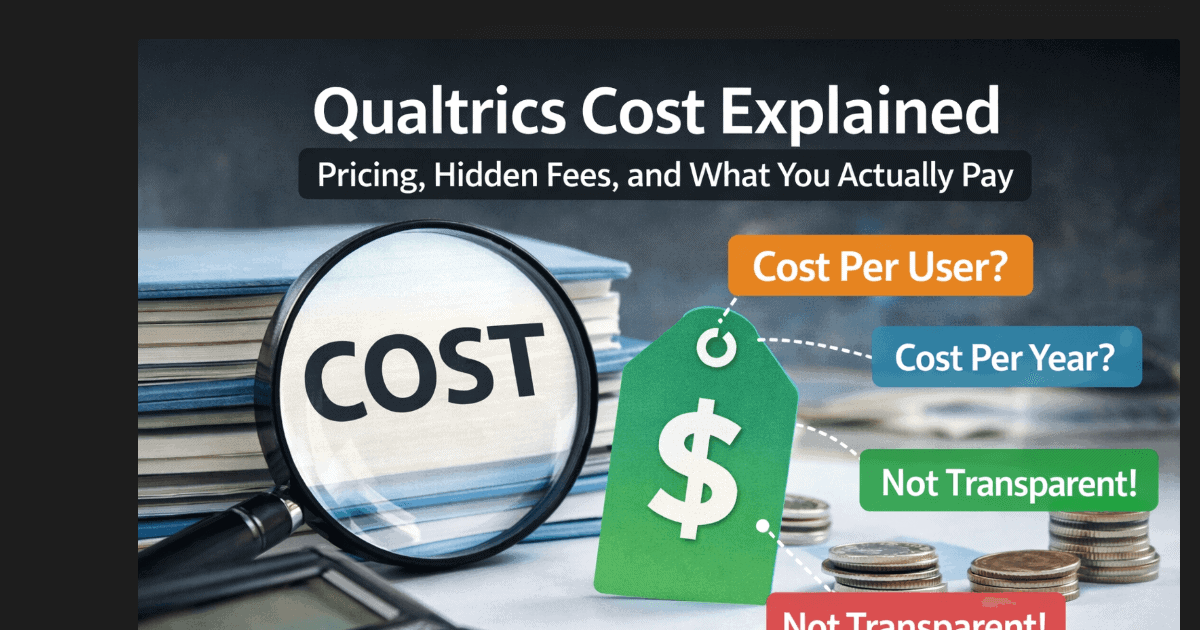 Independent overview of Qualtrics cost and pricing structure, showing license fees, enterprise pricing, and free plan limits