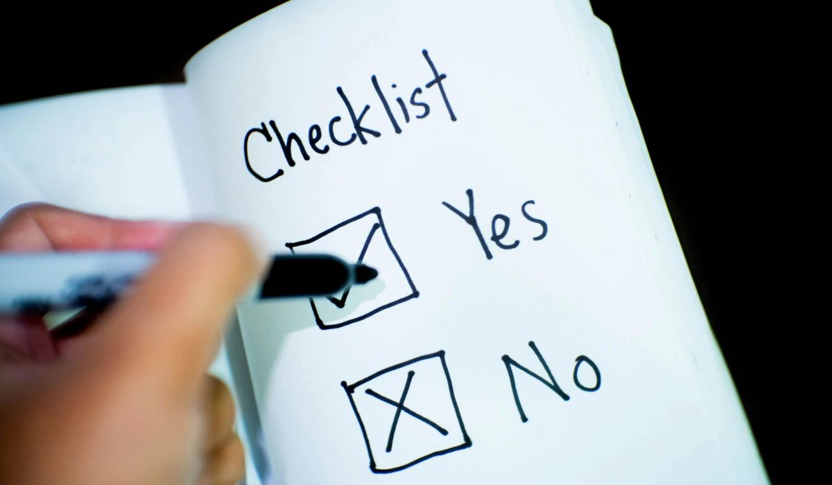 Reviewing Qualtrics survey design packages with a yes-or-no decision checklist.