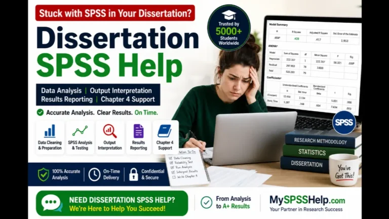 Dissertation SPSS help for students needing expert data analysis, SPSS output interpretation, results reporting and Chapter 4 support