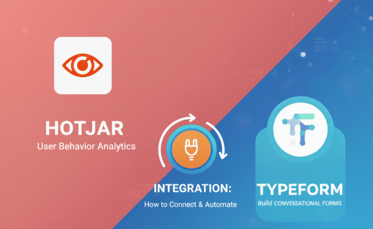 Illustration showing Hotjar and Typeform connected through an integration workflow, representing Hotjar Typeform integration for automated user feedback collection.