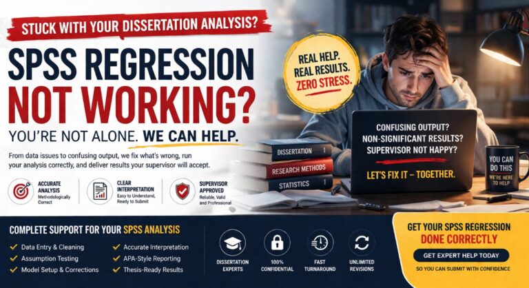 SPSS regression not working with confusing output and non significant results requiring expert dissertation data analysis help