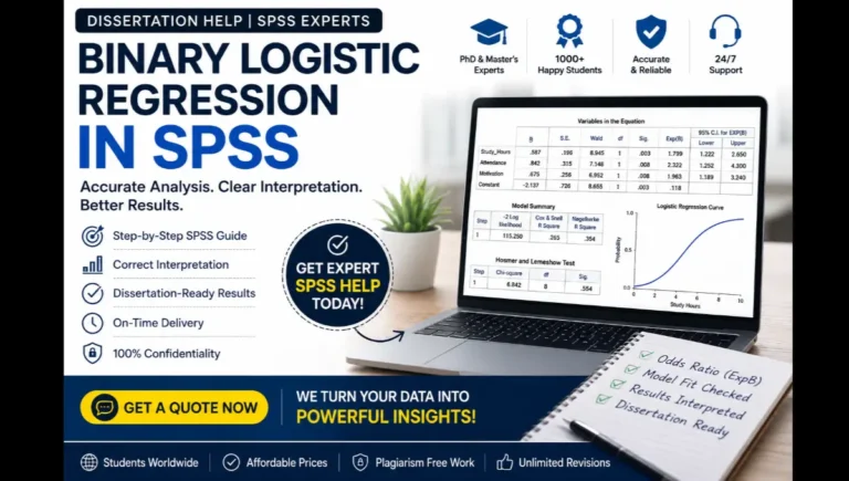 Binary logistic regression SPSS help for students in UK, USA, Canada, Australia and UAE showing expert data analysis, interpretation of odds ratios and dissertation support by myspsshelp.com