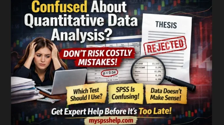 Struggling student overwhelmed by SPSS output and rejected thesis while searching how to do quantitative data analysis correctly for research success – myspsshelp.com expert help