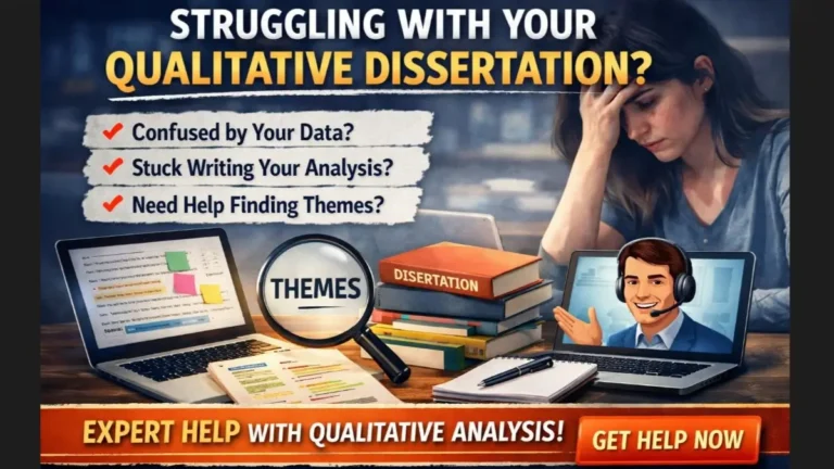Student struggling with qualitative dissertation analysis while learning how to analyse qualitative data for dissertation, coding themes, writing qualitative findings in dissertation, and presenting qualitative research results.