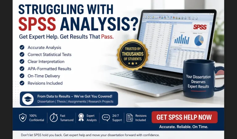 Struggling with SPSS analysis? Get expert help for dissertation data analysis, accurate results, and APA-ready Chapter 4 with fast turnaround