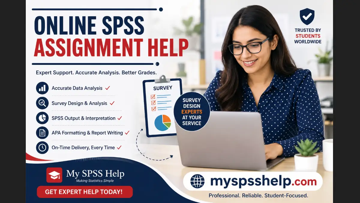 Student using a laptop while getting professional online SPSS assignment help from myspsshelp.com for data analysis, APA reporting, survey analysis, and statistics homework support.