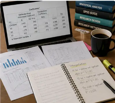Professional SPSS results interpretation help for dissertation and thesis research with accurate statistical analysis and output explanation for students worldwide.